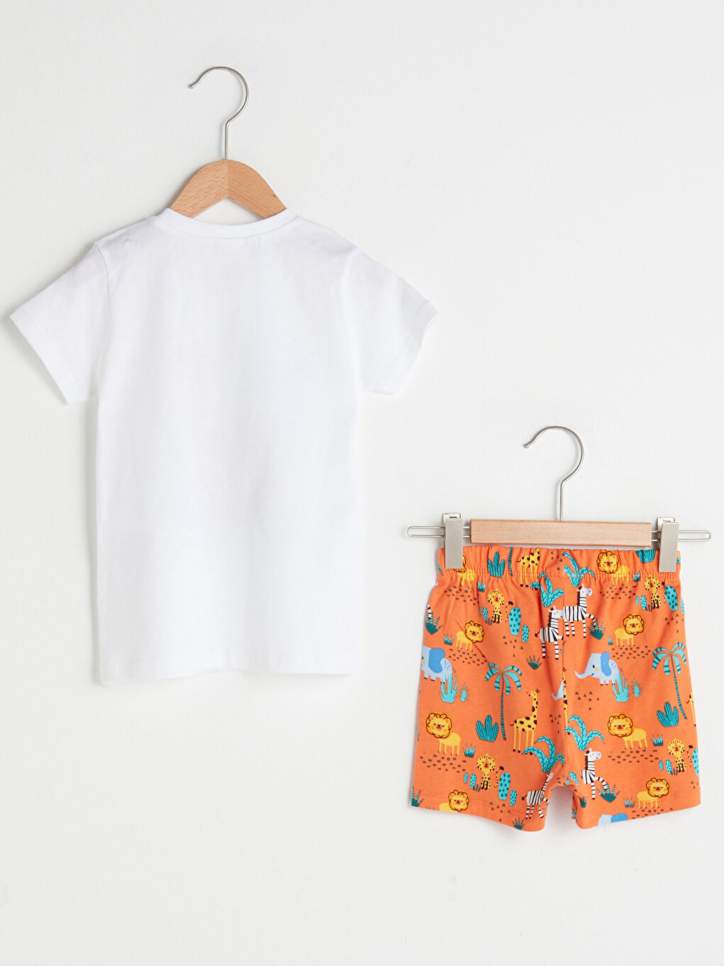 Beyaz Bisiklet Yaka Kısa Kol Baskılı Pamuklu Erkek Bebek Pijama Takımı-1