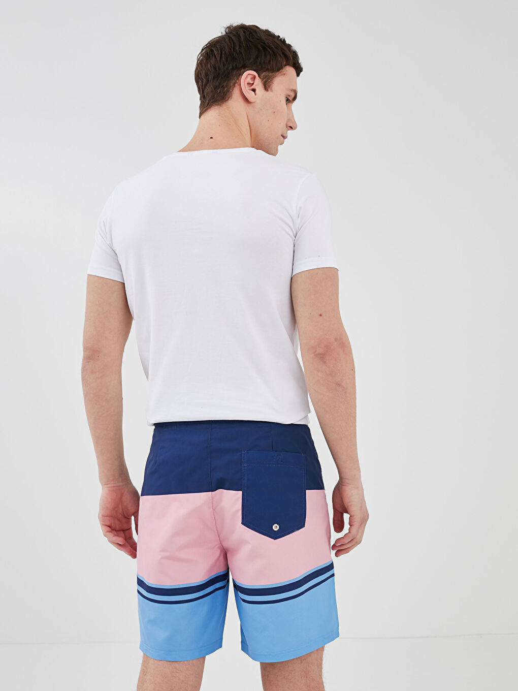 شورت سباحة رجالي بطول الركبة بنمط كتل الألوان-6
