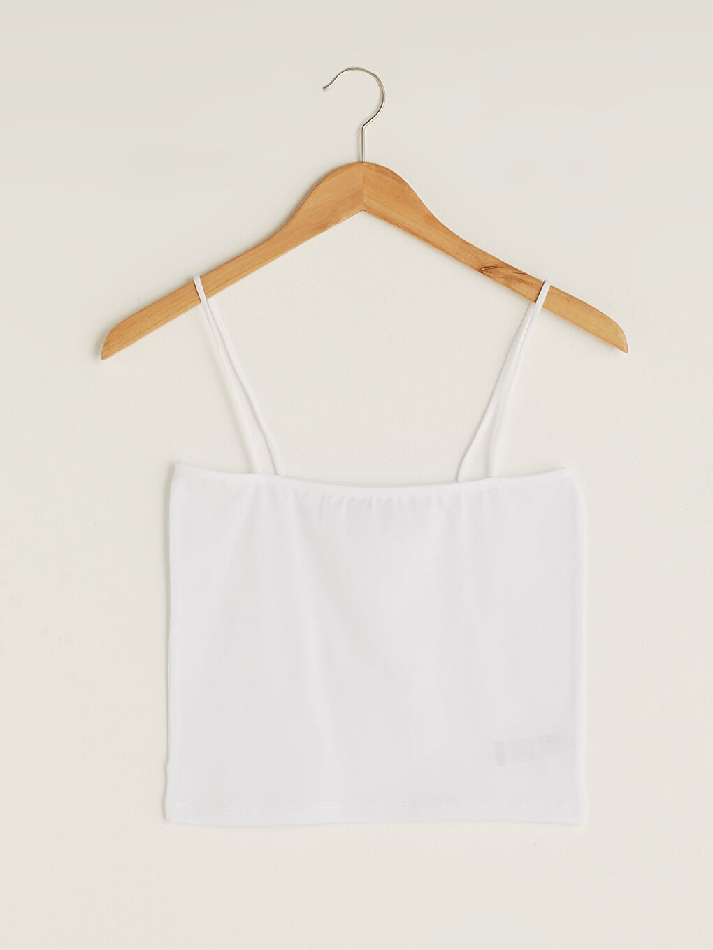 Beyaz İnce Askılı Düz Crop Kadın Atlet-5