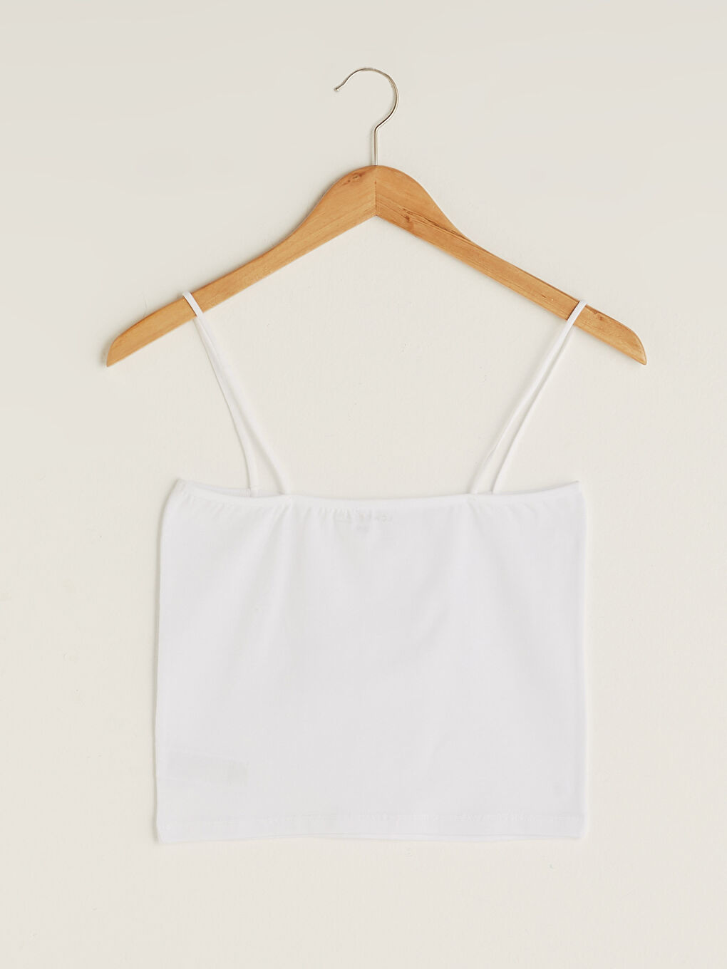 Beyaz İnce Askılı Düz Crop Kadın Atlet-6