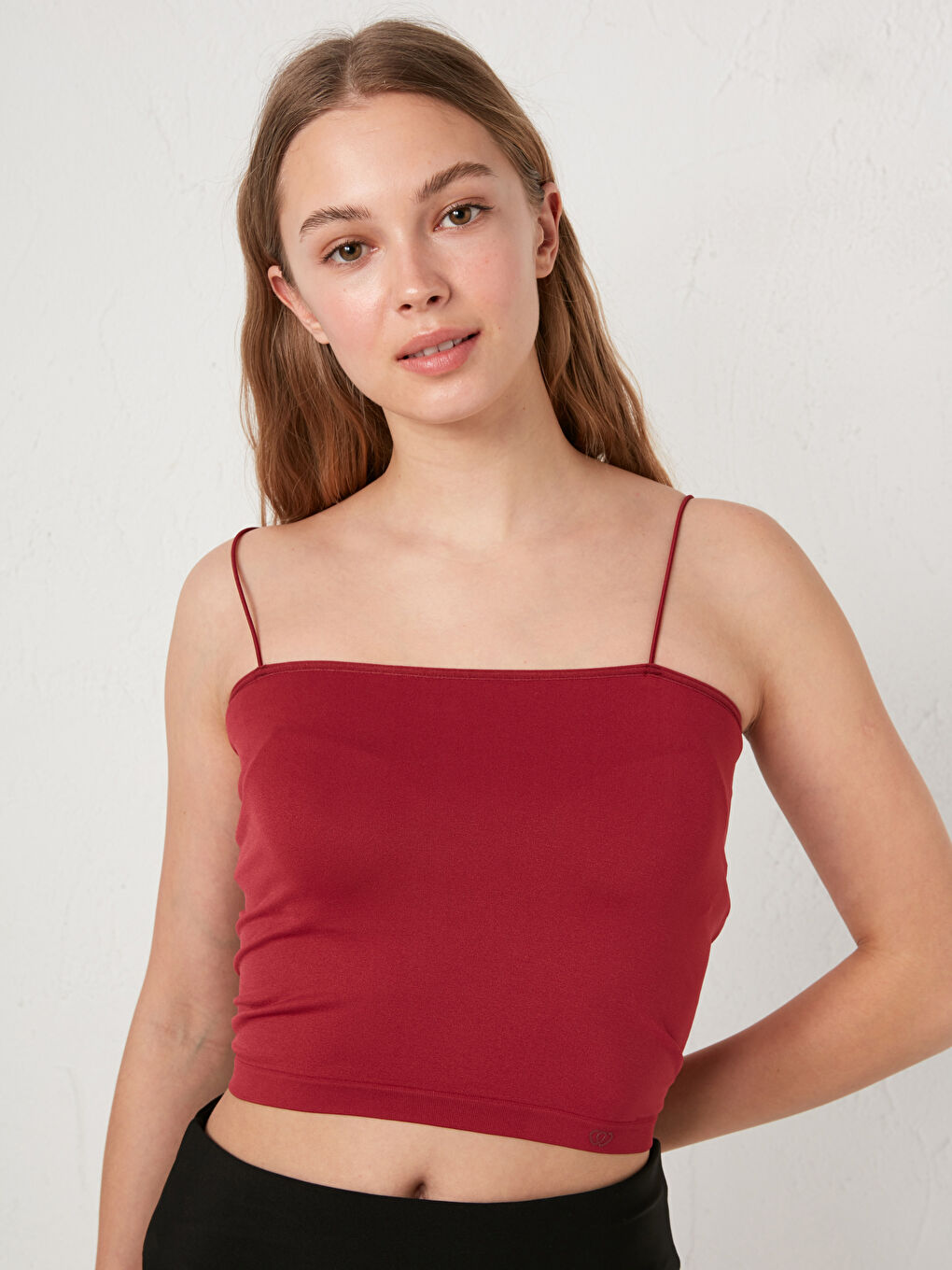 Bordo Straplez İnce Askılı Crop Kadın Dikişsiz Atlet