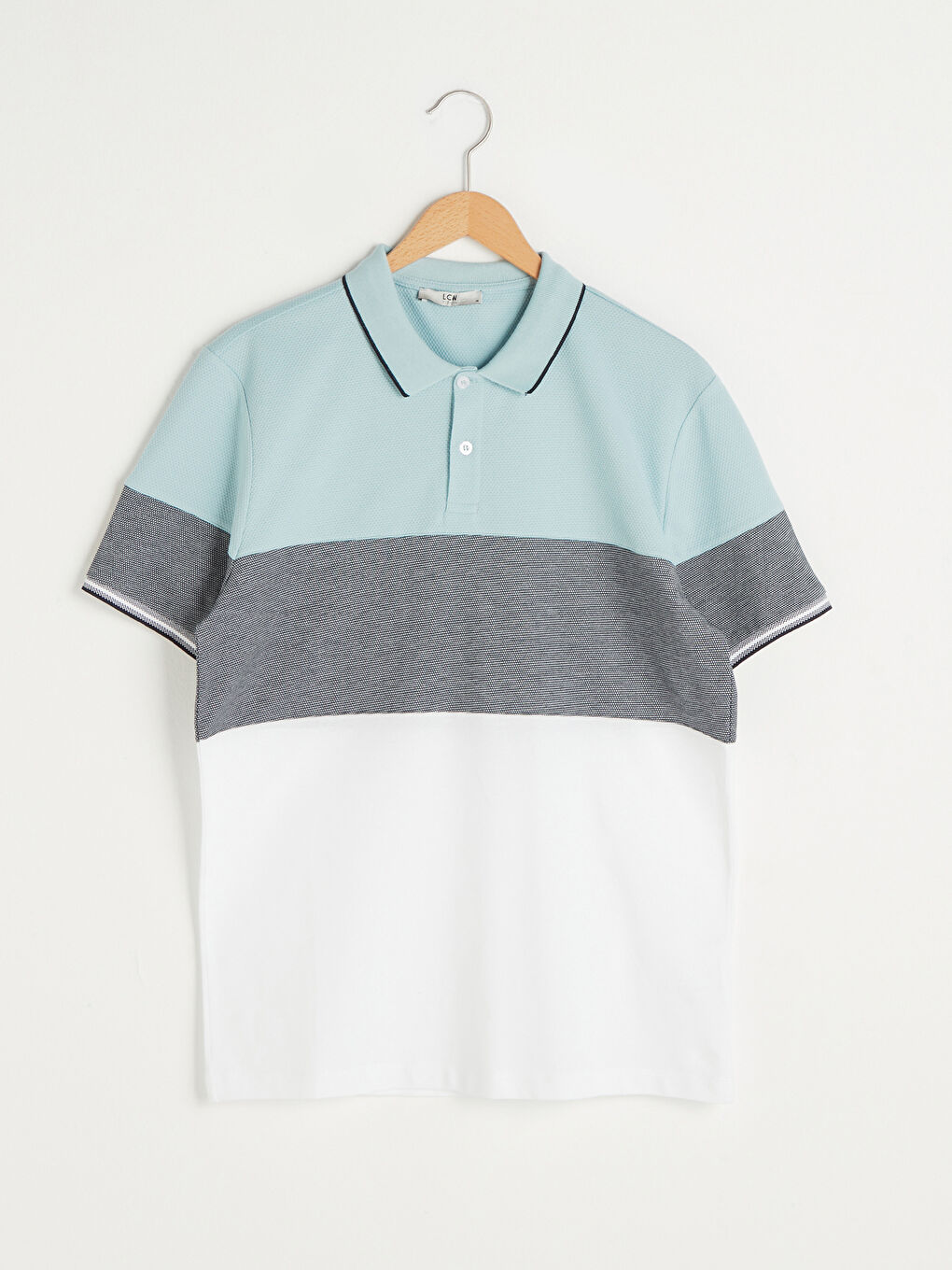 Yeşil Polo Yaka Kısa Kollu Renk Bloklu Erkek Tişört-5