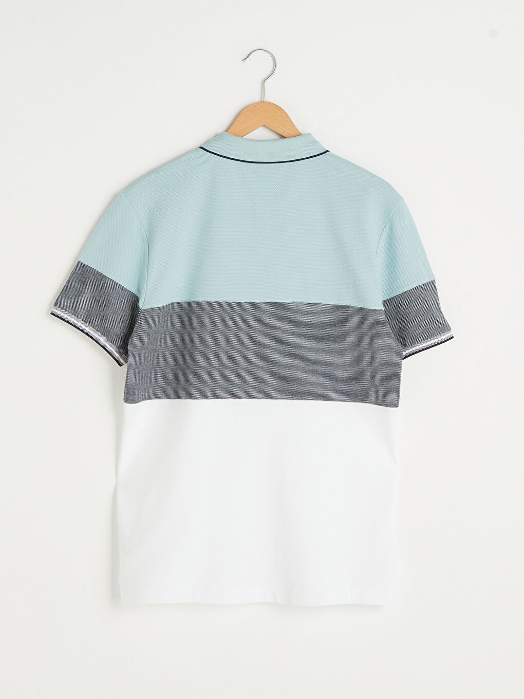 Yeşil Polo Yaka Kısa Kollu Renk Bloklu Erkek Tişört-6