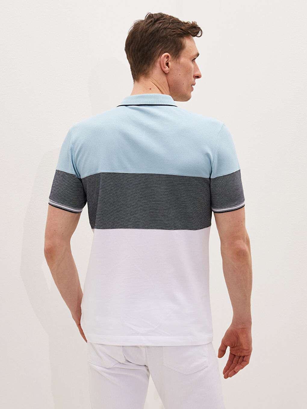 Yeşil Polo Yaka Kısa Kollu Renk Bloklu Erkek Tişört-3
