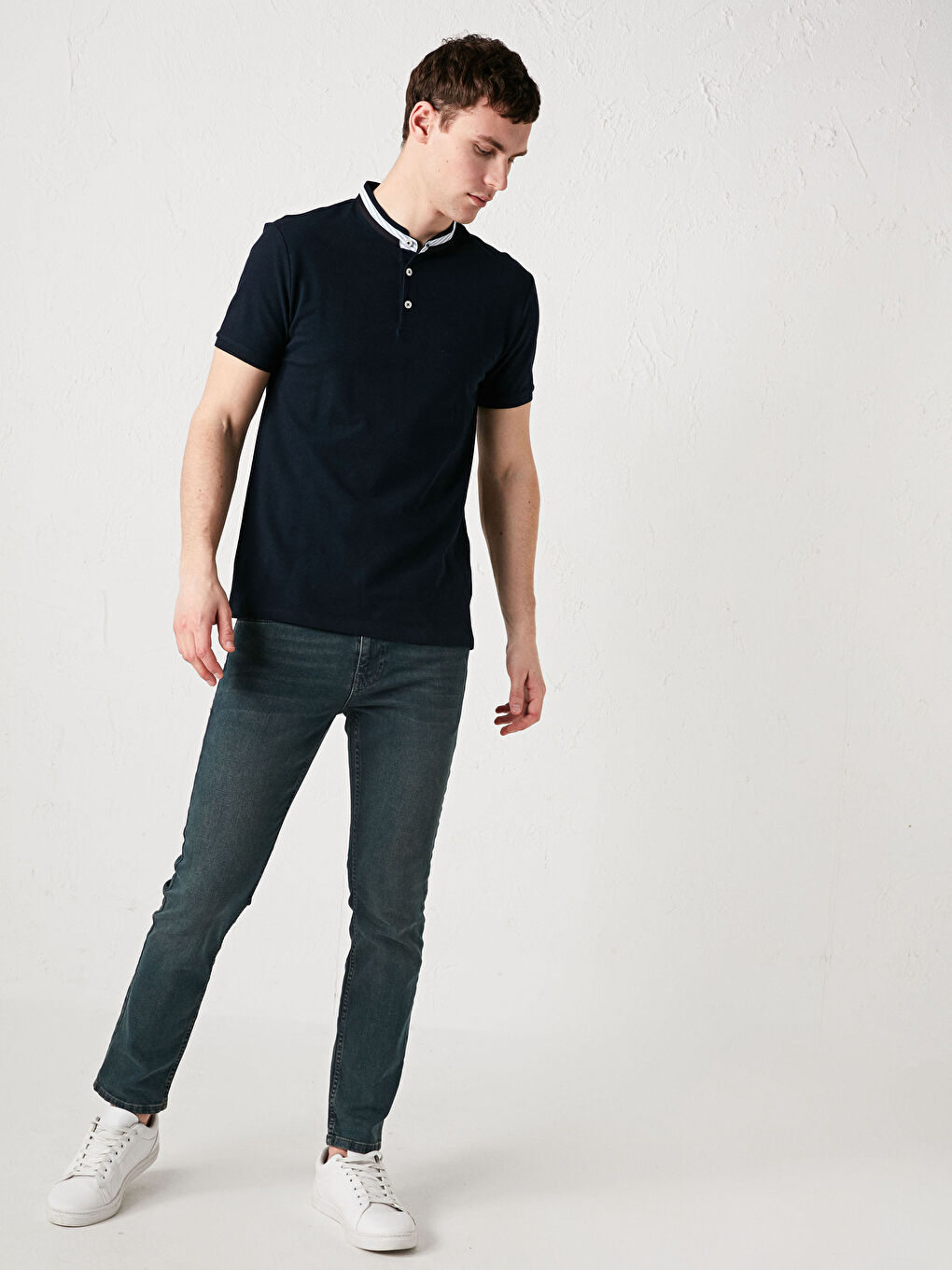 Lacivert Hakim Yaka Pike Erkek Tişört-2