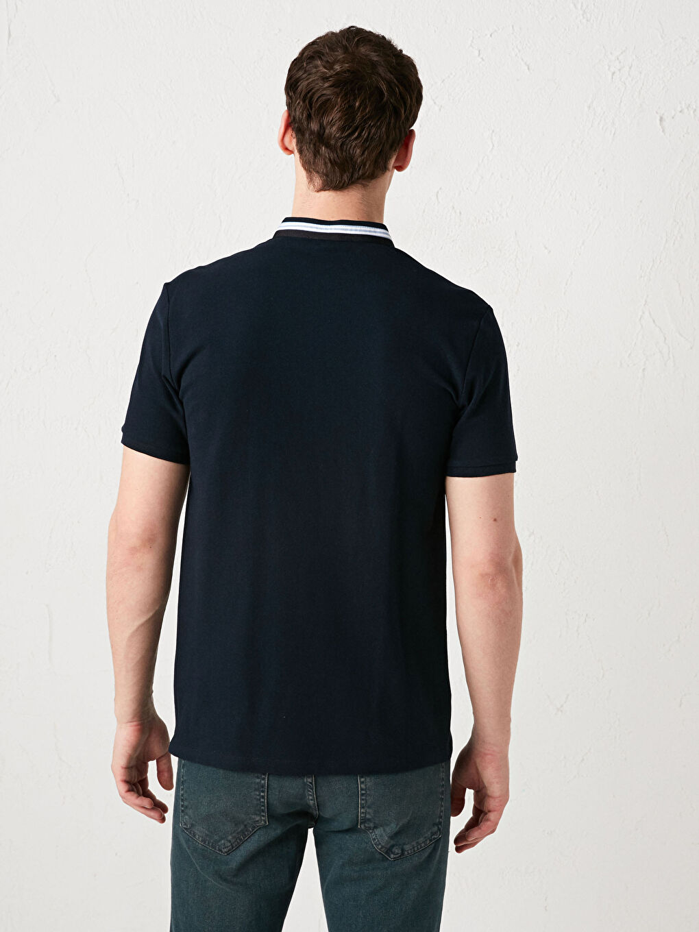 Lacivert Hakim Yaka Pike Erkek Tişört-3