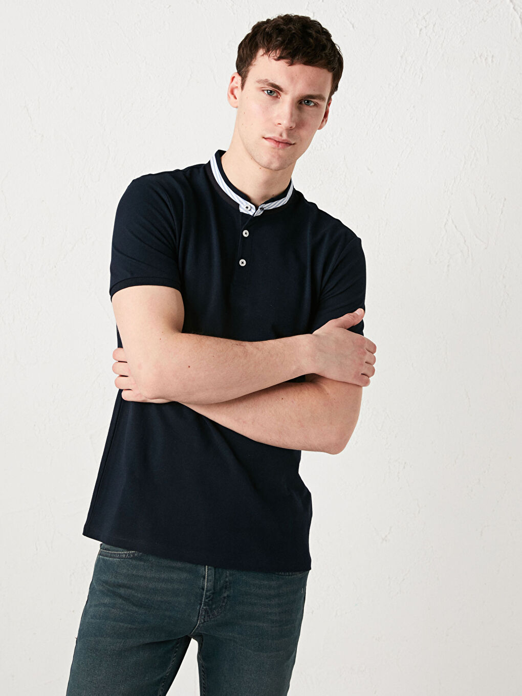 Lacivert Hakim Yaka Pike Erkek Tişört