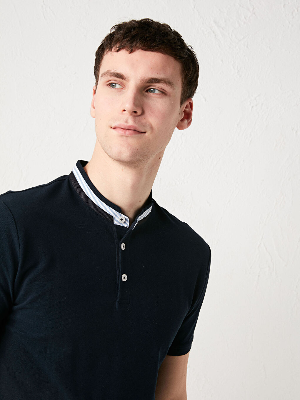 Lacivert Hakim Yaka Pike Erkek Tişört-1