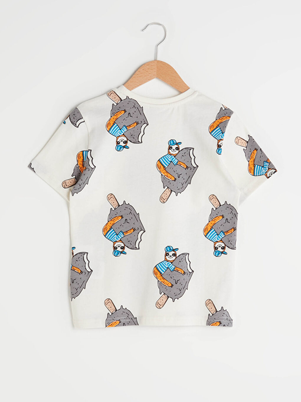Ekru Bisiklet Yaka Baskılı Kısa Kollu Pamuklu Erkek Çocuk Tişört-1