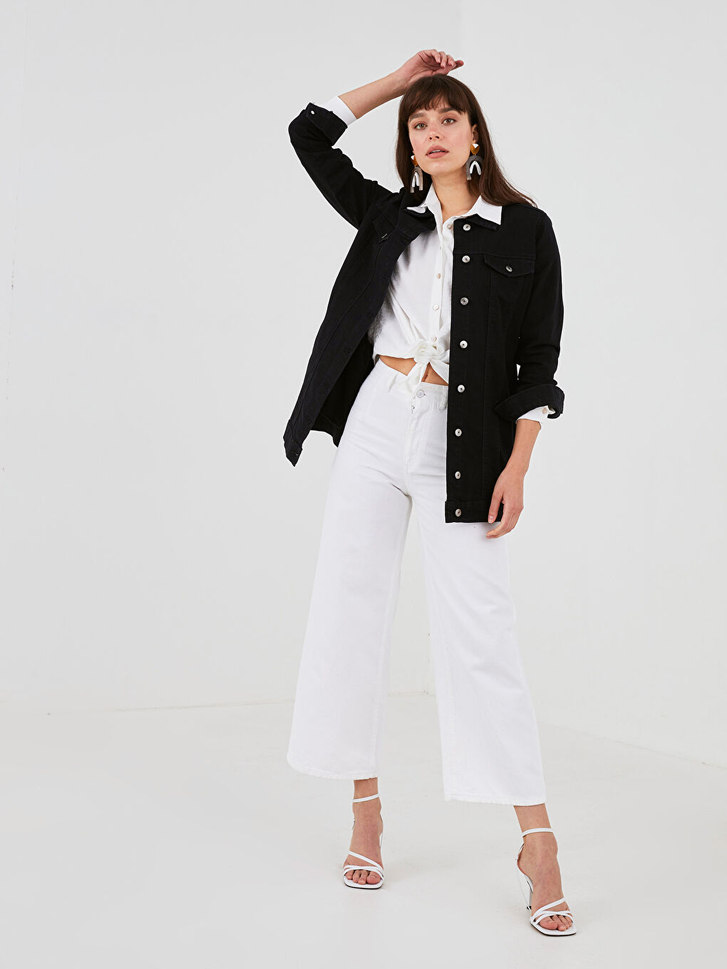 Shirt Collar Pocket Detailed Long Sleeve Women's Jean Jacket-4