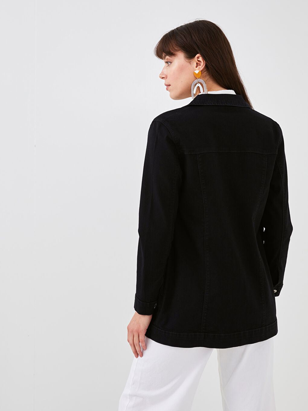 Shirt Collar Pocket Detailed Long Sleeve Women's Jean Jacket-5