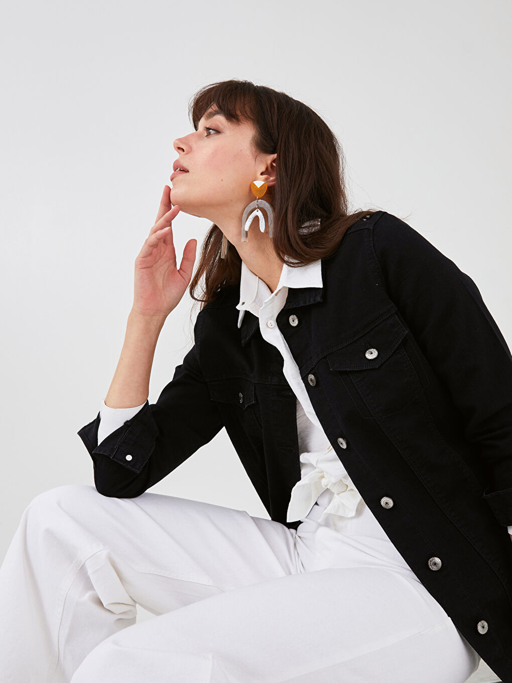 Shirt Collar Pocket Detailed Long Sleeve Women's Jean Jacket