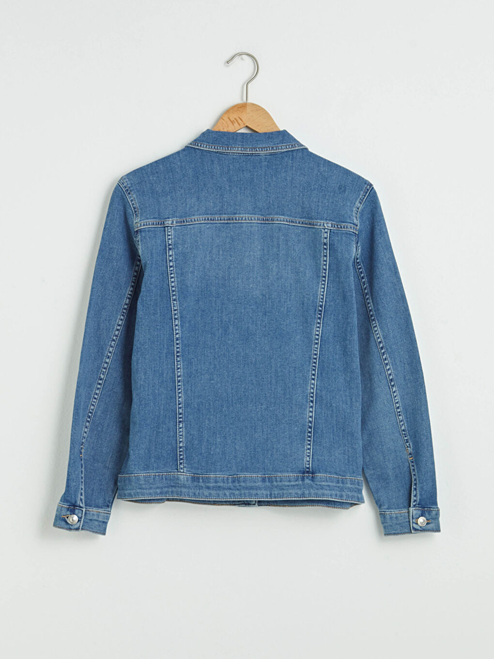 İndigo Düğme Kapamalı Uzun Kollu Kadın Jean Ceket-1