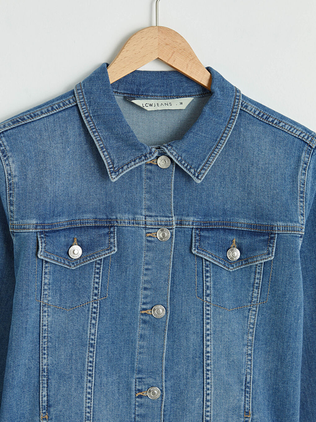İndigo Düğme Kapamalı Uzun Kollu Kadın Jean Ceket-2