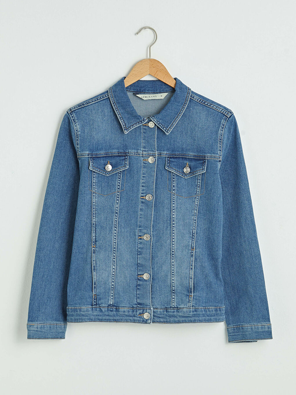 İndigo Düğme Kapamalı Uzun Kollu Kadın Jean Ceket