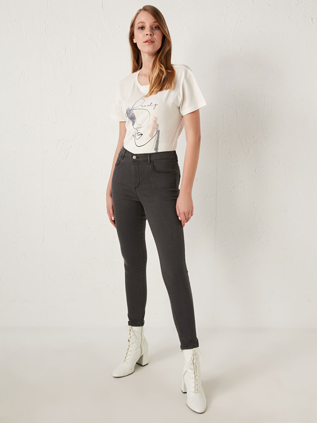 Gri Yüksek Bel Mercury Skinny Fit Kadın Jean Pantolon