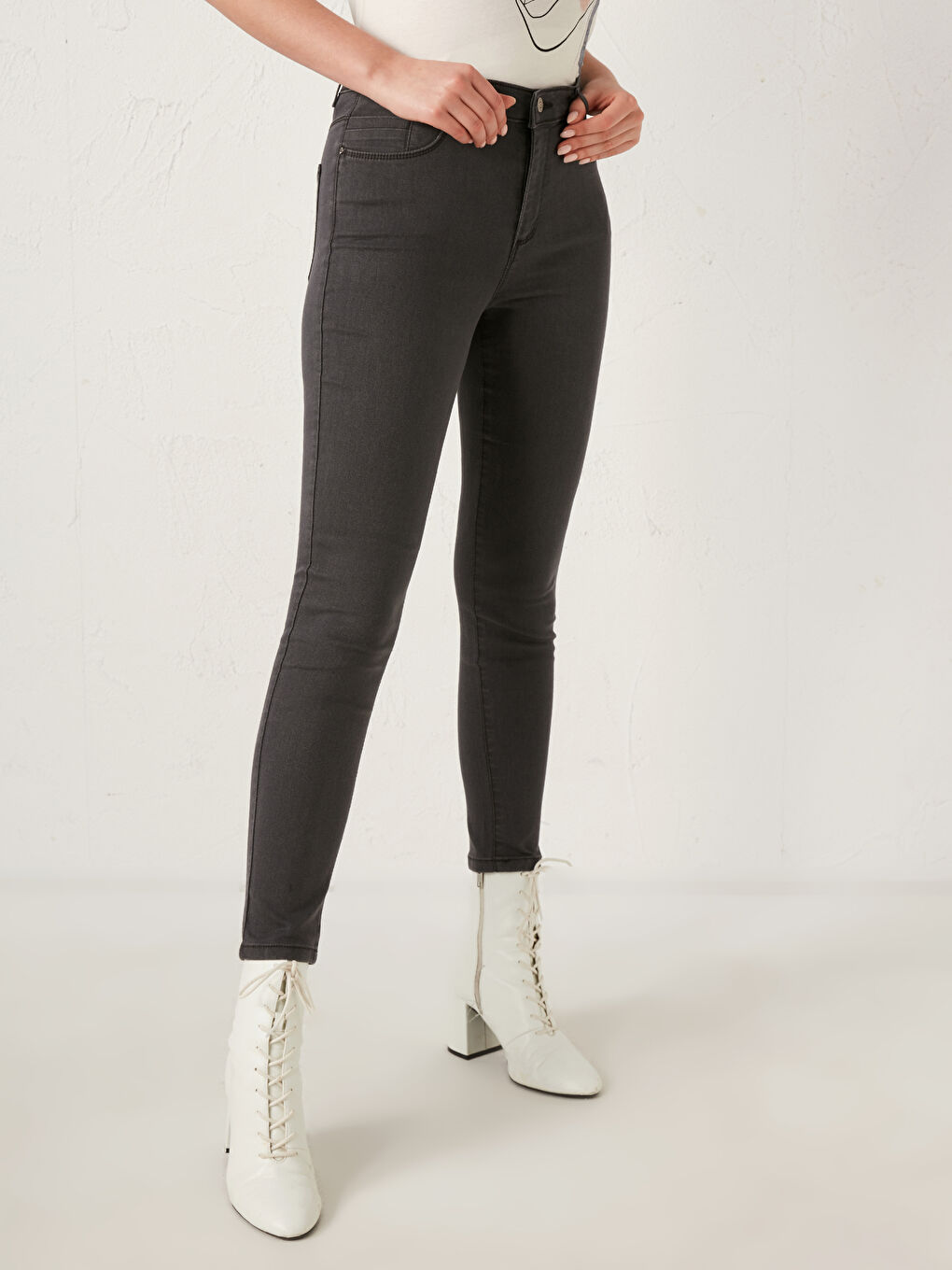 Gri Yüksek Bel Mercury Skinny Fit Kadın Jean Pantolon-2