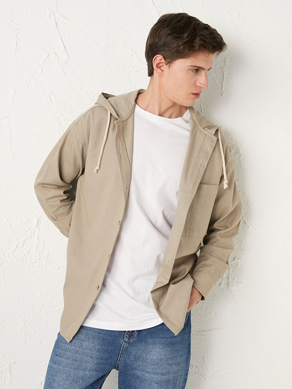 Рубашка с капюшоном и длинным рукавом из оксфорда для мужчин