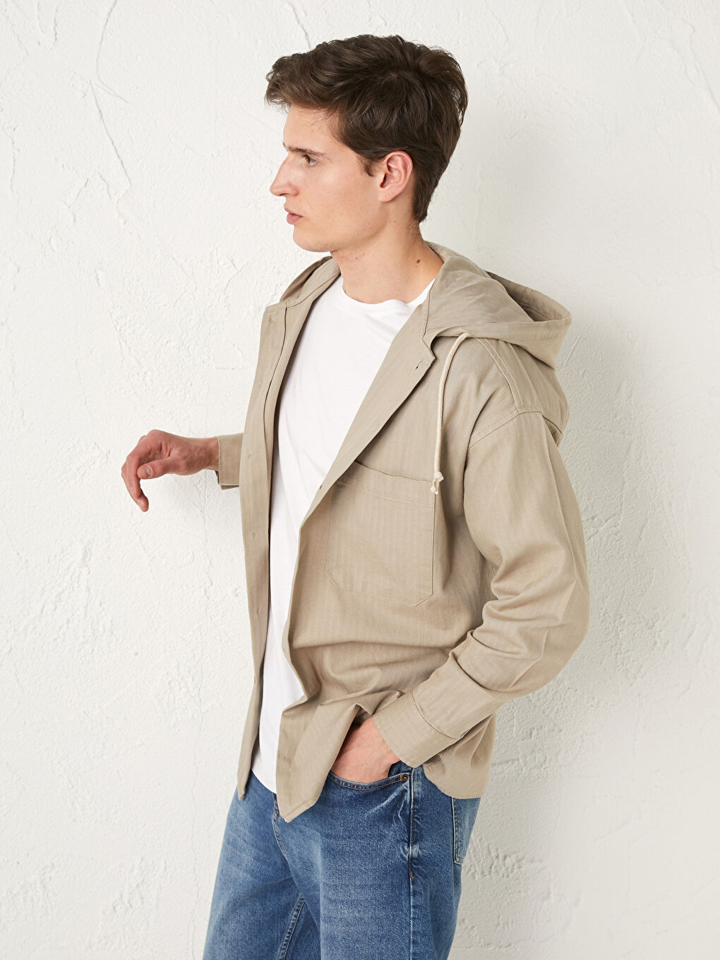 Рубашка с капюшоном и длинным рукавом из оксфорда для мужчин-1