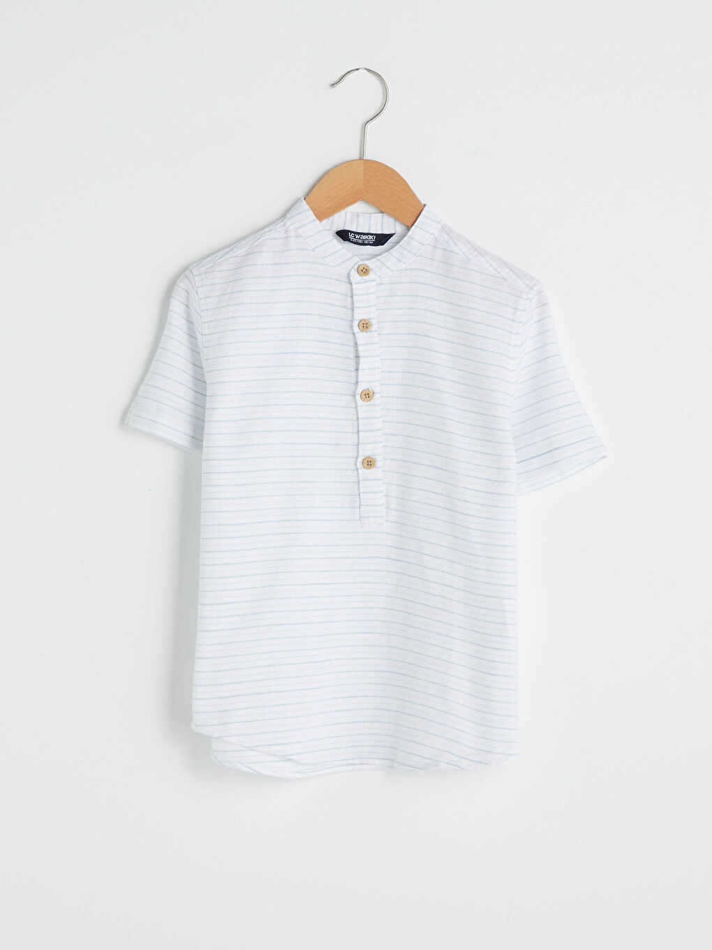 Mavi Hakim Yaka Çizgili Kısa Kollu Erkek Çocuk Gömlek