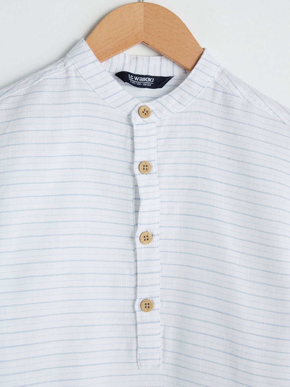 Mavi Hakim Yaka Çizgili Kısa Kollu Erkek Çocuk Gömlek-1