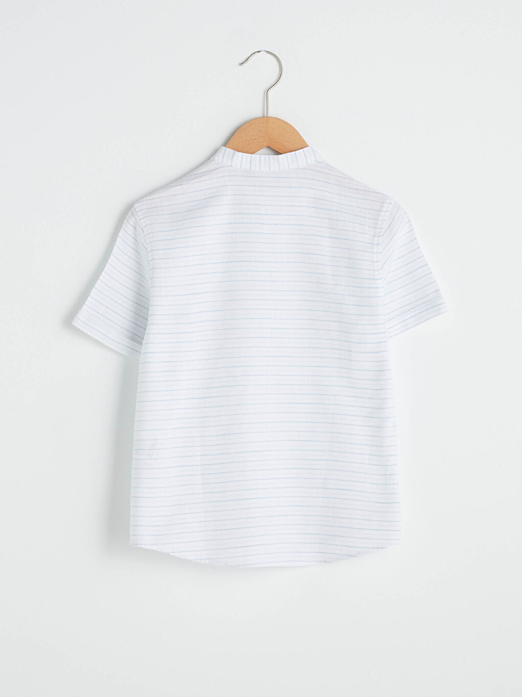 Mavi Hakim Yaka Çizgili Kısa Kollu Erkek Çocuk Gömlek-3