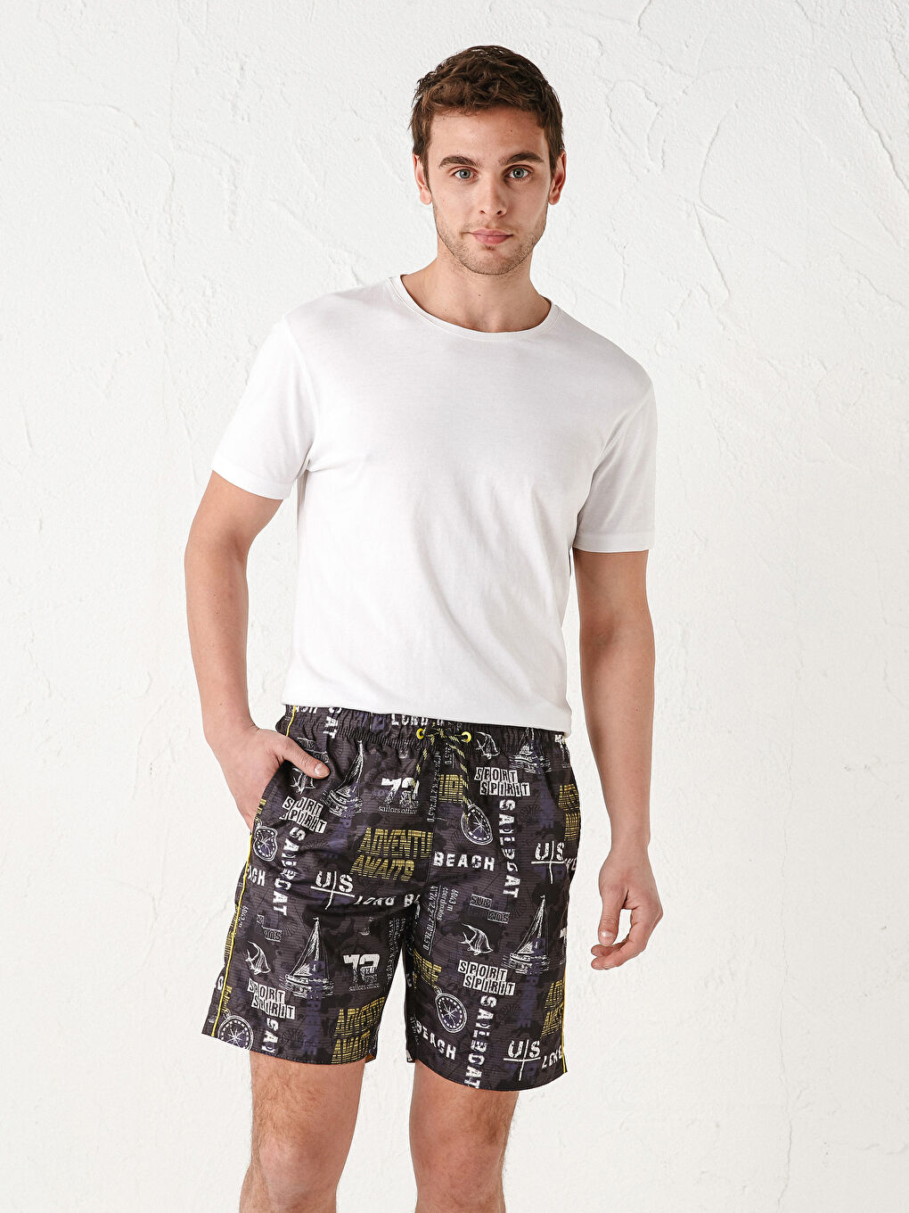 Antrasit Kısa Boy Baskılı Erkek Deniz Şortu-4