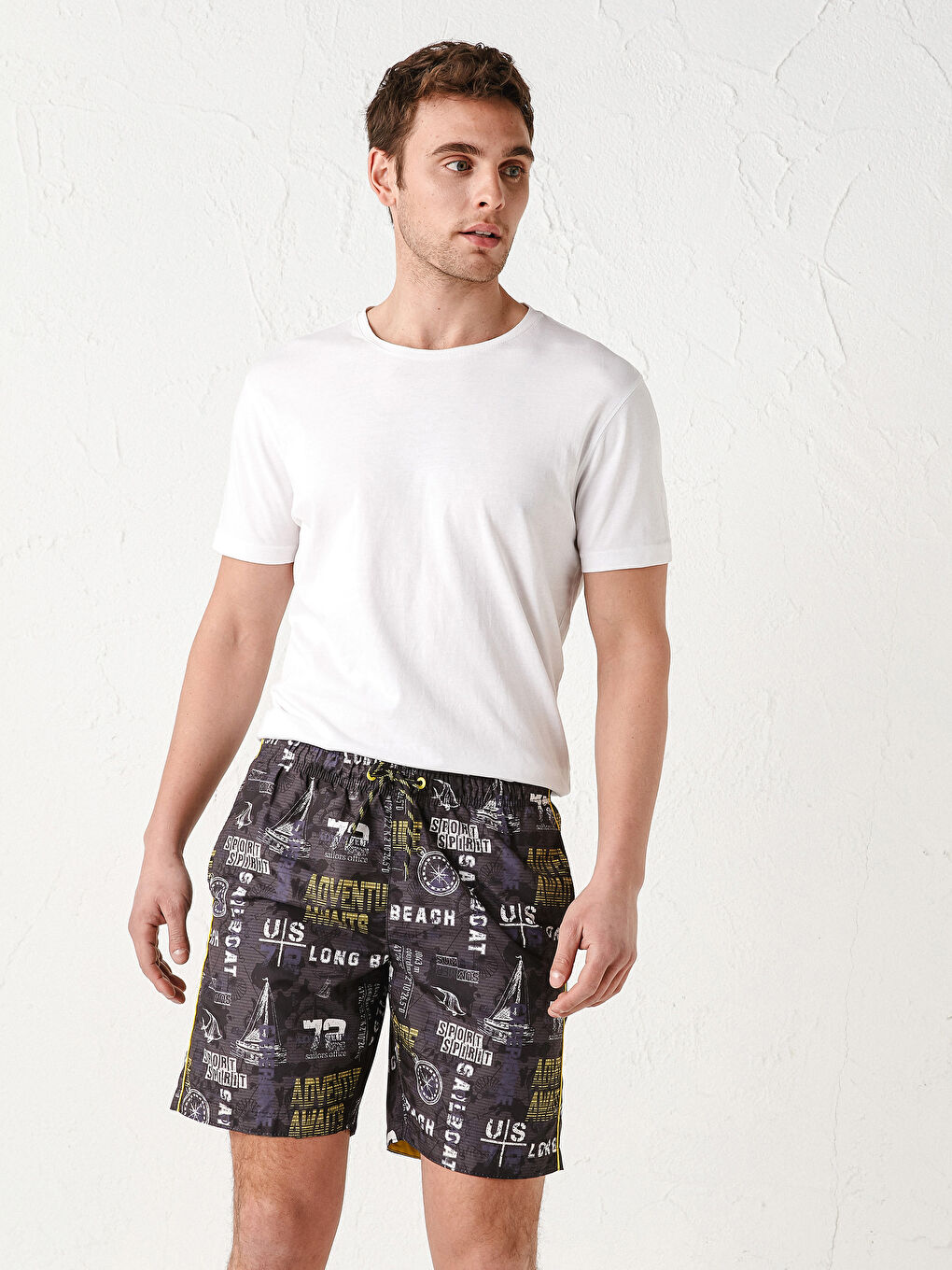 Antrasit Kısa Boy Baskılı Erkek Deniz Şortu-5