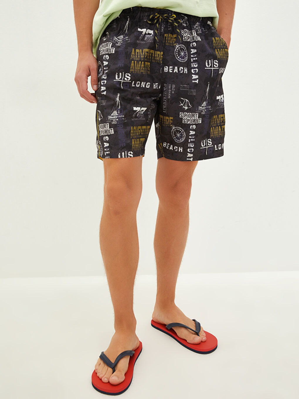 Antrasit Kısa Boy Baskılı Erkek Deniz Şortu-2