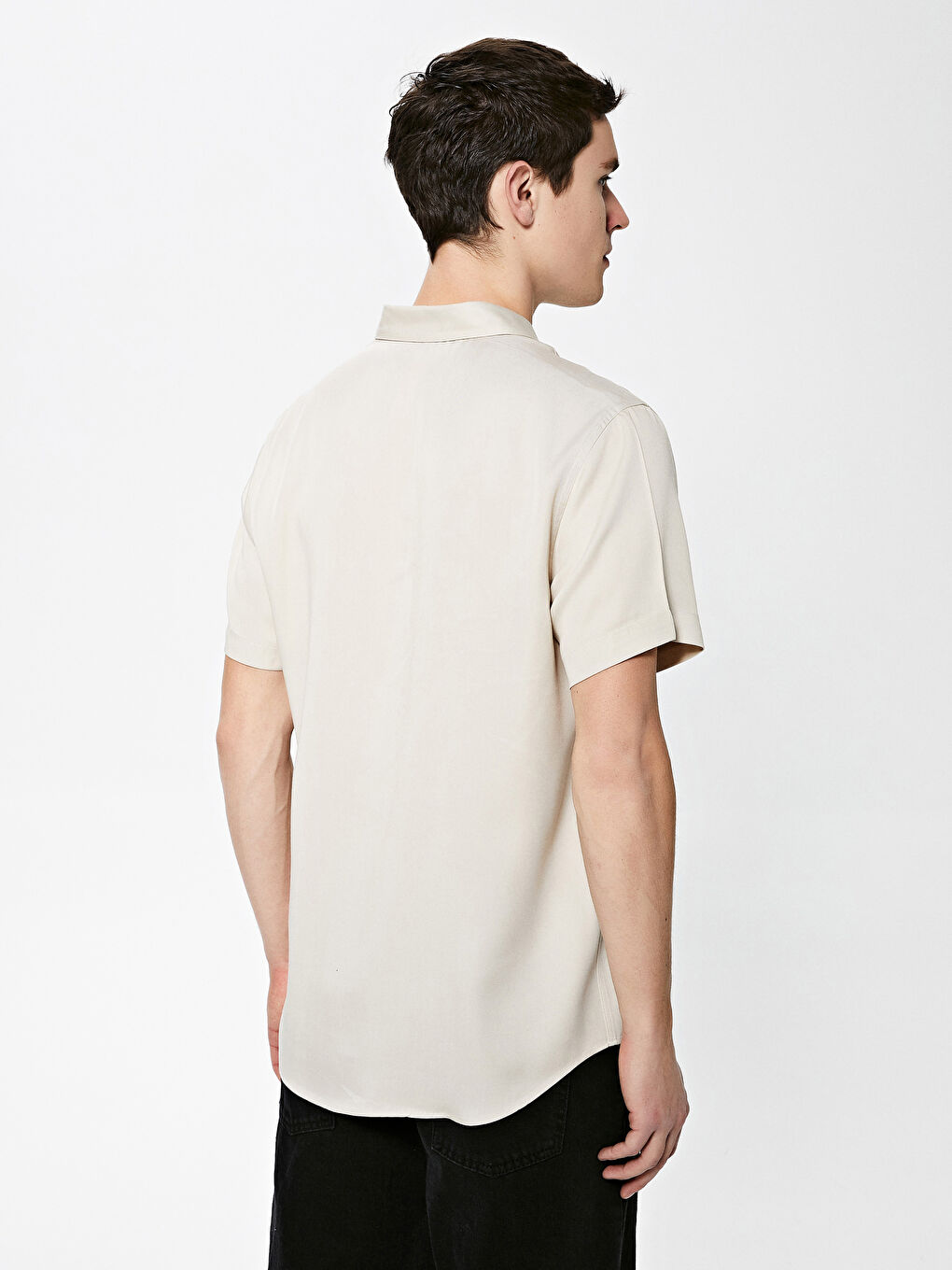 Bej Regular Fit Kısa Kollu Gabardin Erkek Gömlek-4