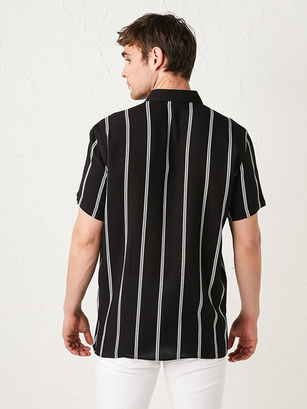 Regular Fit Short Sleeve Striped Poplin Men's Shirt-4