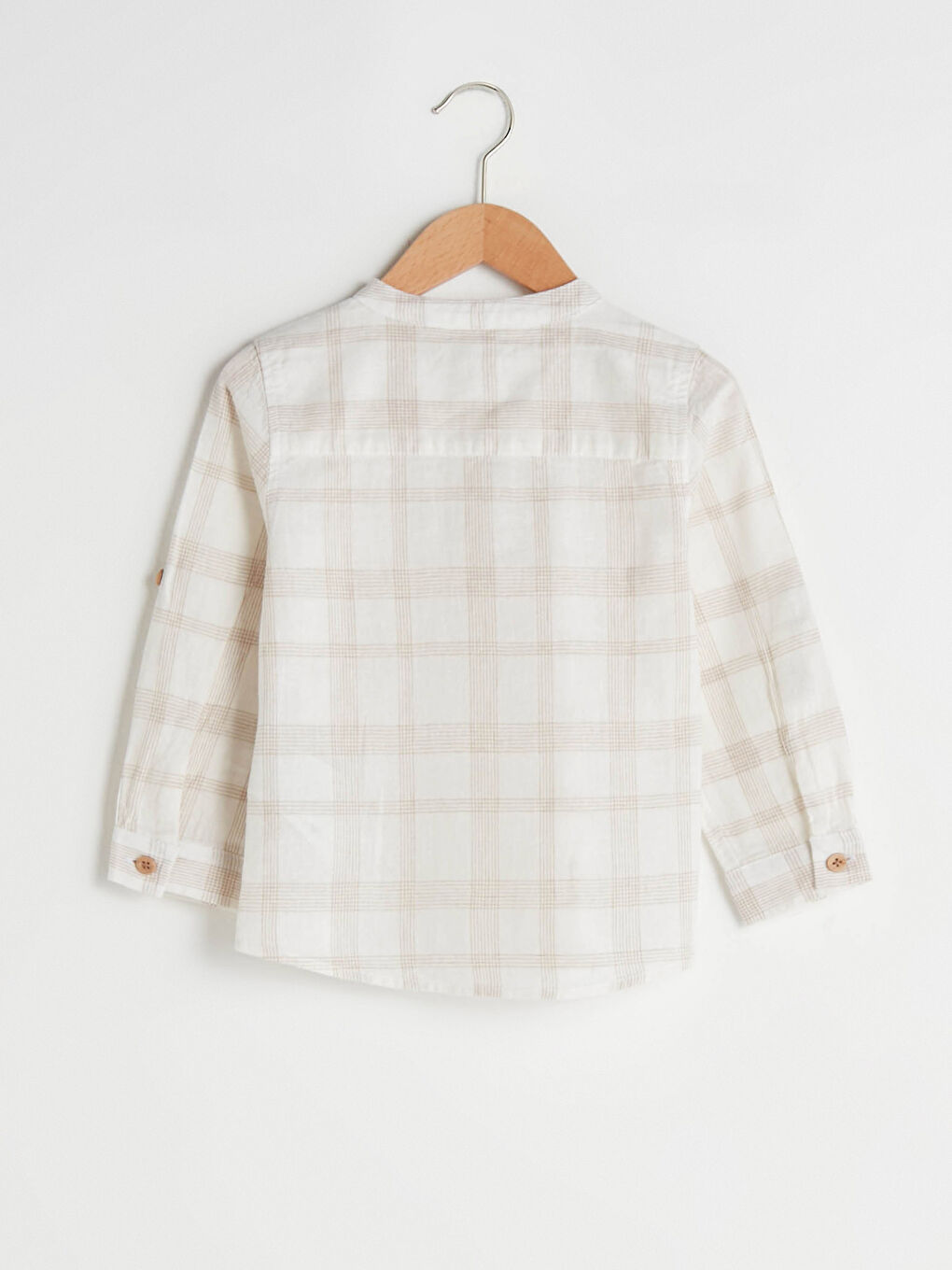 Grandad Collar Long Sleeve Plaid Baby Boy Shirt-1