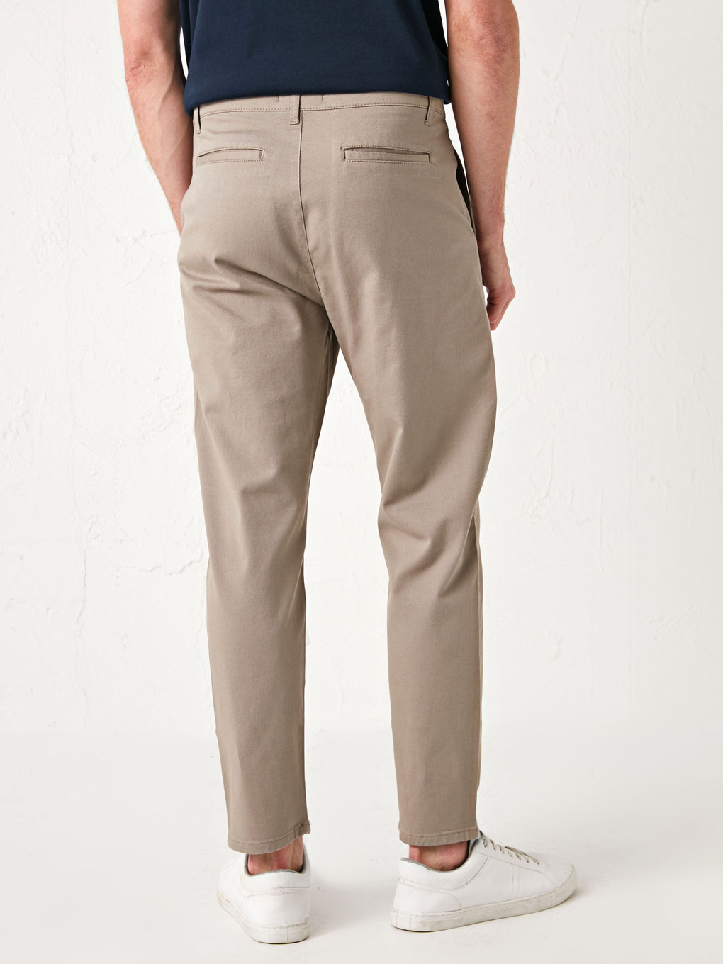 Bej Slim Fit Crop Gabardin Erkek Pantolon-3