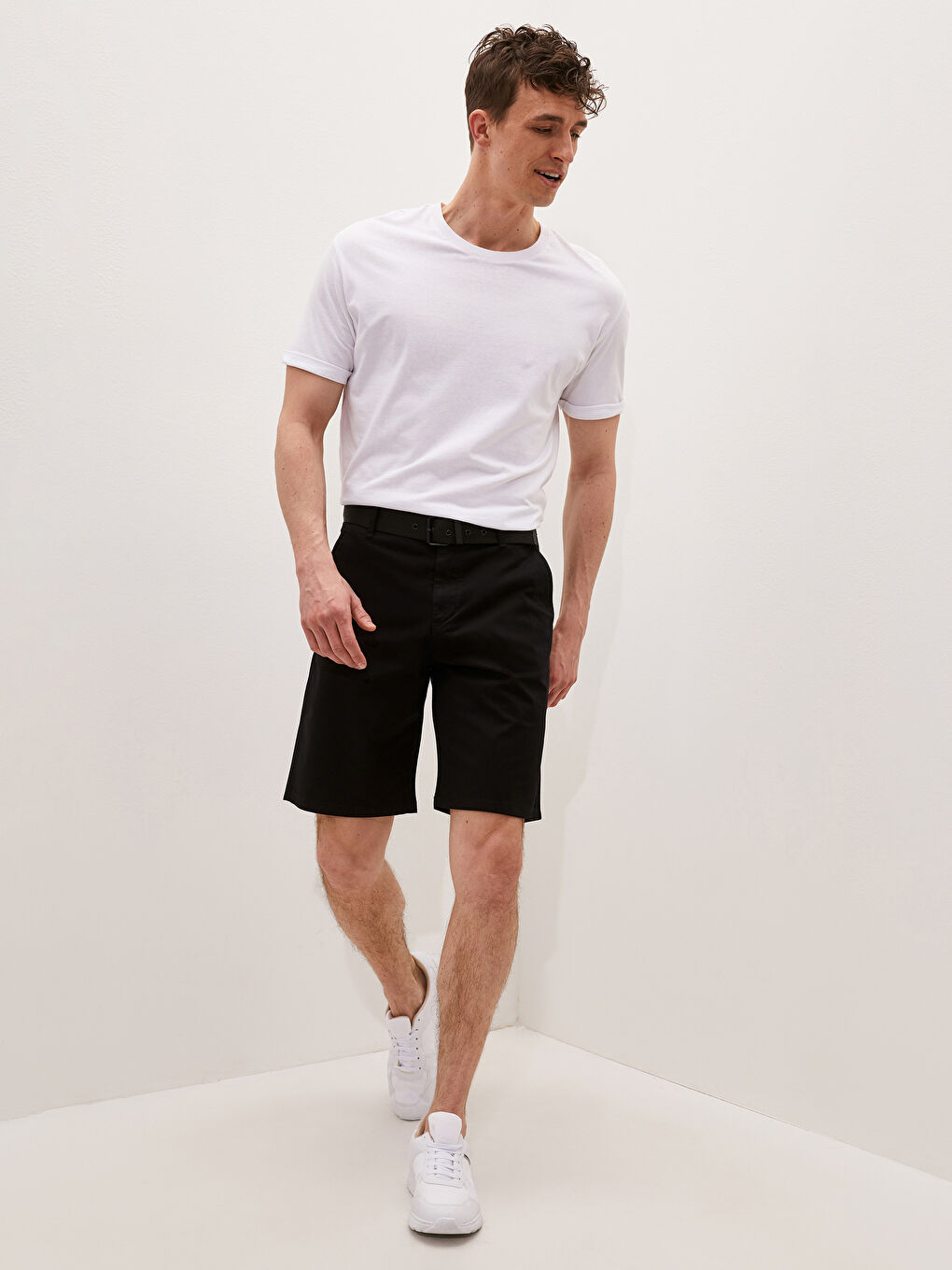 Шорты Мужские Габардин Слим Фит С Ремнем-1