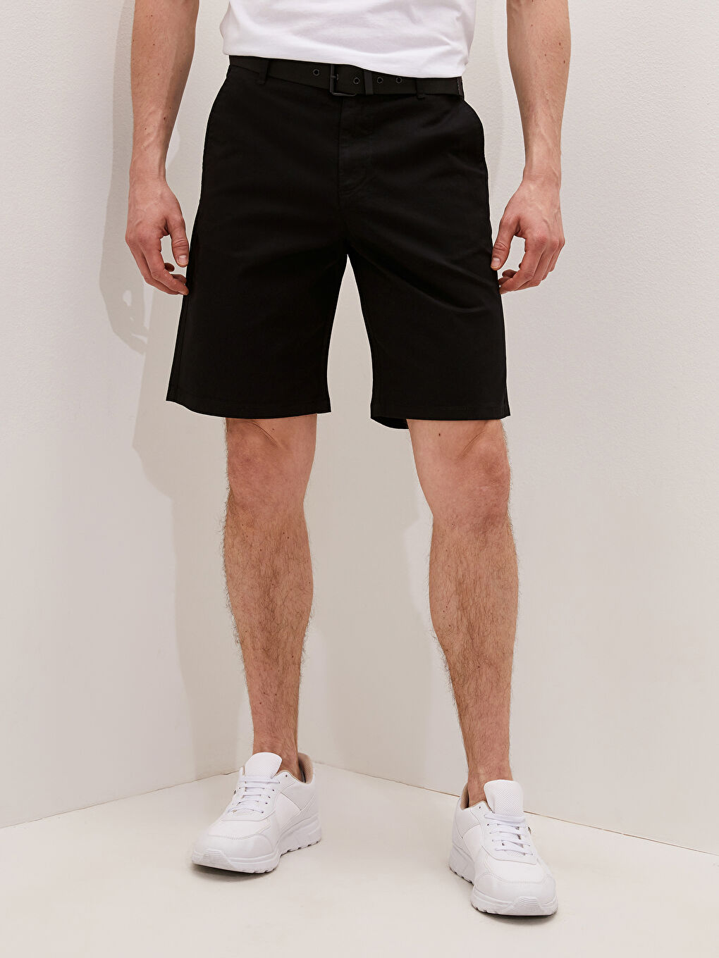 Шорты Мужские Габардин Слим Фит С Ремнем-2