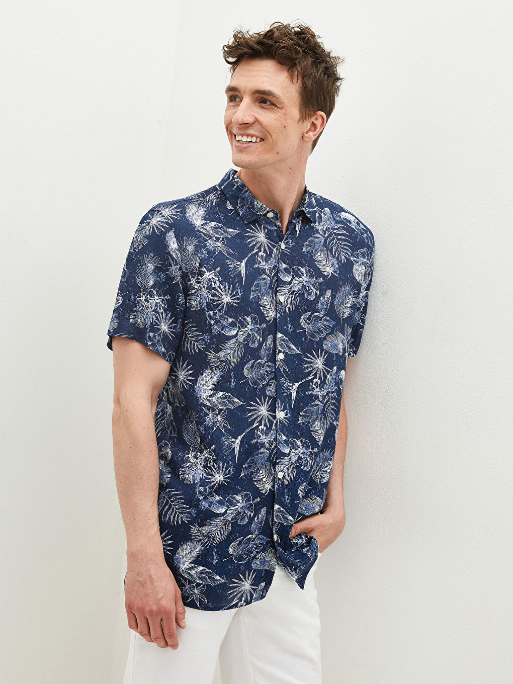Regular Fit Short Sleeve Patterned Viscose Men's Shirt