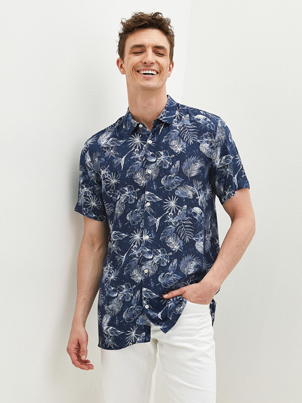 Regular Fit Short Sleeve Patterned Viscose Men's Shirt-1