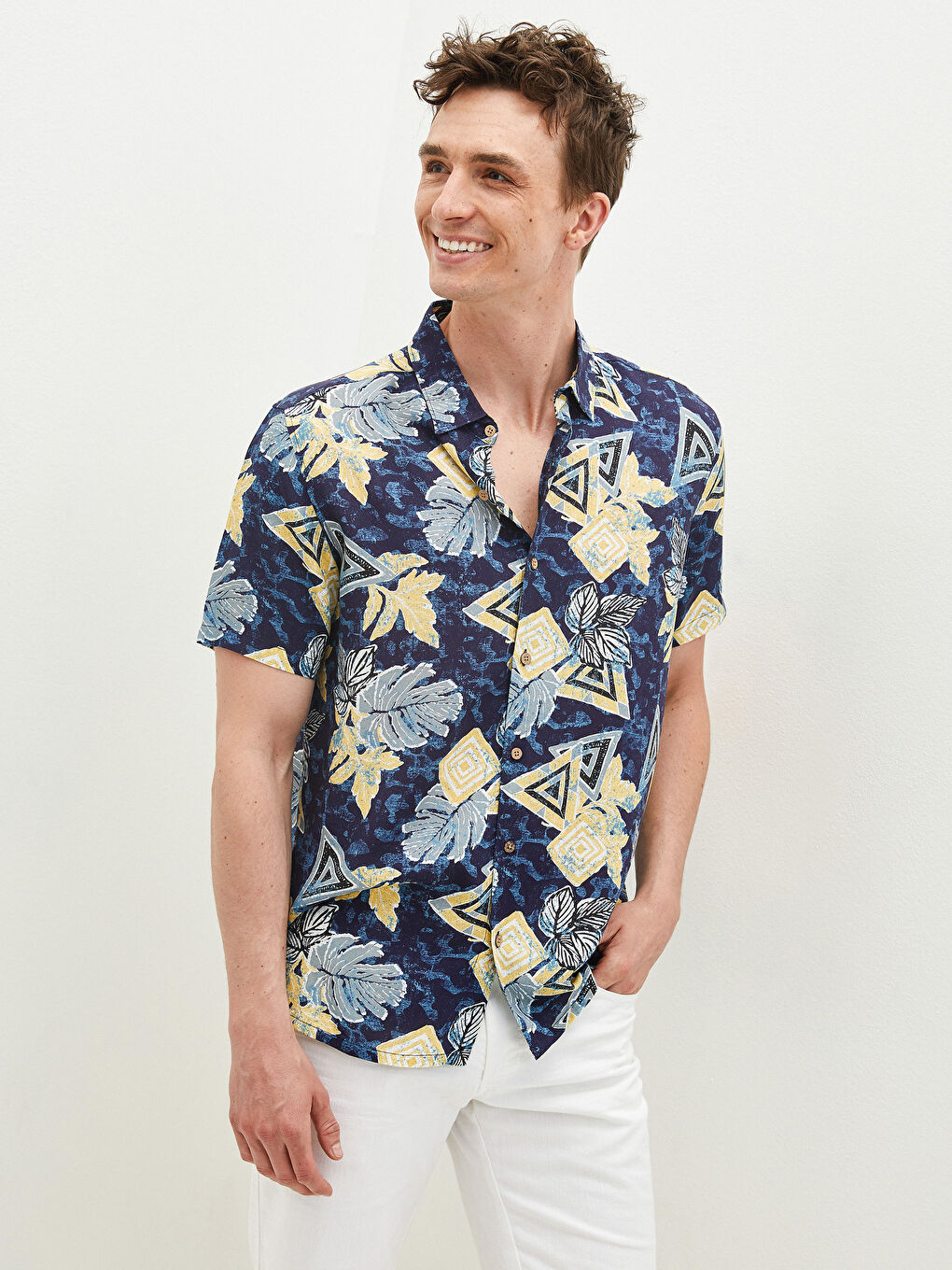 Lacivert Regular Fit Kısa Kollu Gabardin Erkek Gömlek