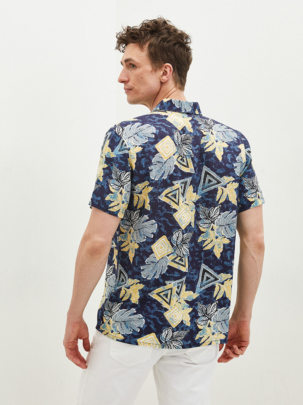 Lacivert Regular Fit Kısa Kollu Gabardin Erkek Gömlek-4