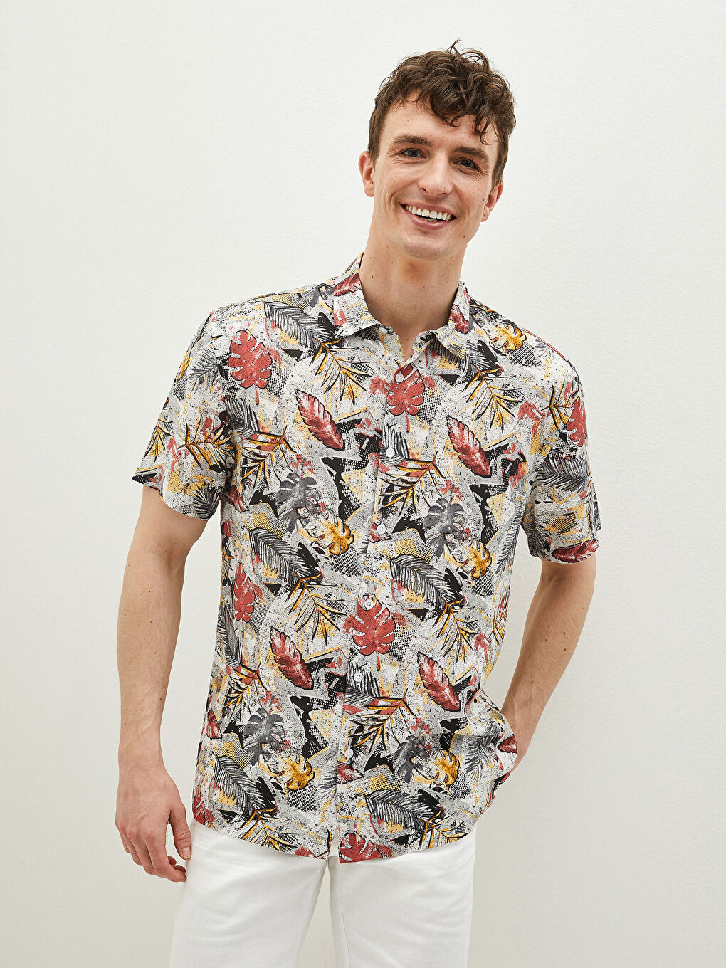 Regular Fit Short Sleeve Patterned Men's Shirt-1