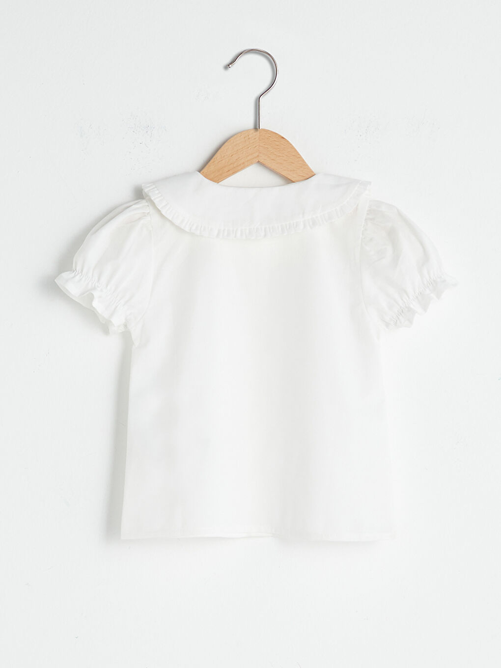 Ekru Kısa Kol Basic Kız Bebek Poplin Gömlek-1