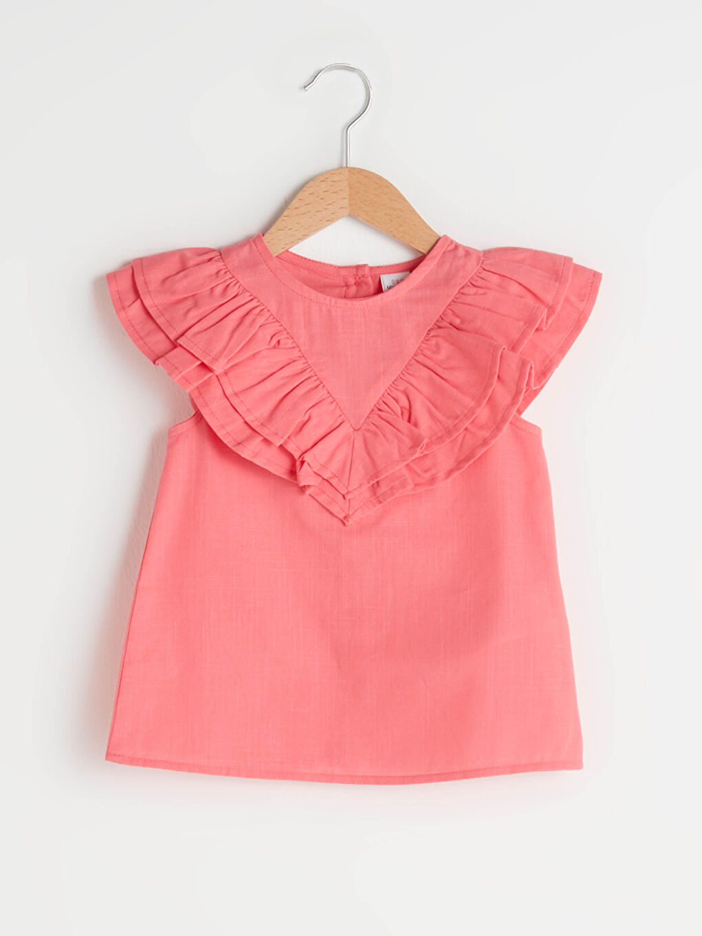 Mercan Bisiklet Yaka Fırfır Detaylı Pamuklu Kız Bebek Bluz