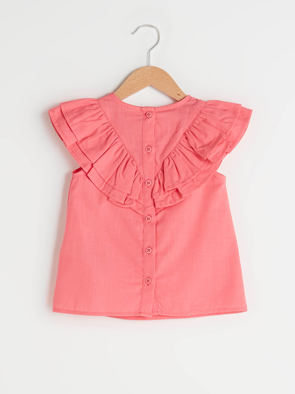 Mercan Bisiklet Yaka Fırfır Detaylı Pamuklu Kız Bebek Bluz-1