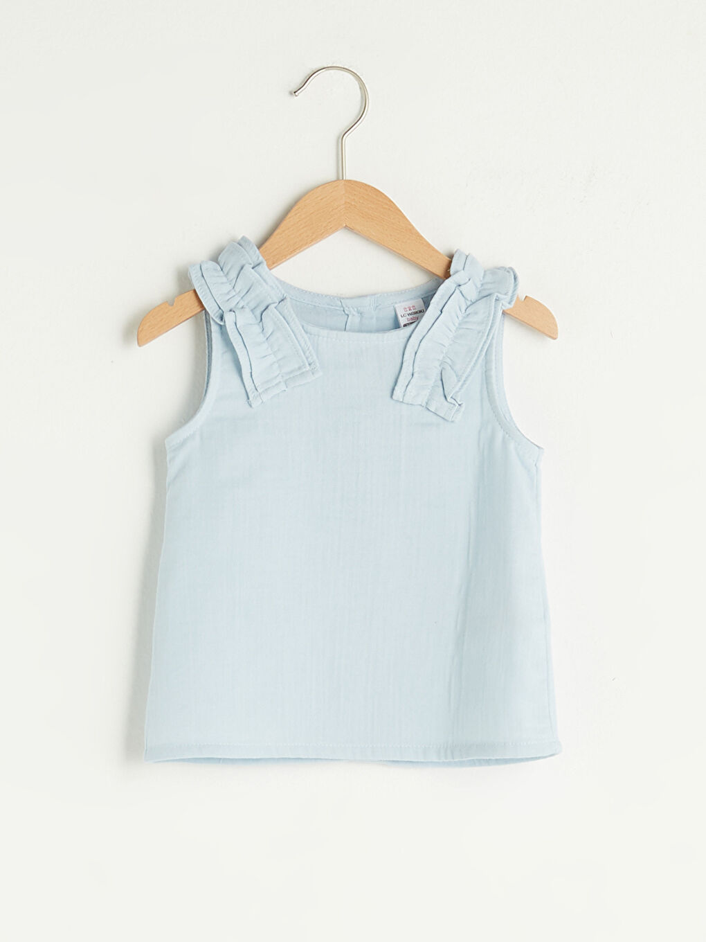 Mavi Bisiklet Yaka Fırfır Detaylı Basic Pamuklu Kız Bebek Bluz