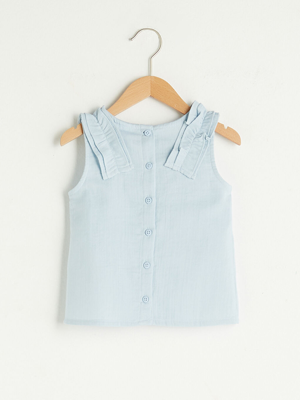 Mavi Bisiklet Yaka Fırfır Detaylı Basic Pamuklu Kız Bebek Bluz-1