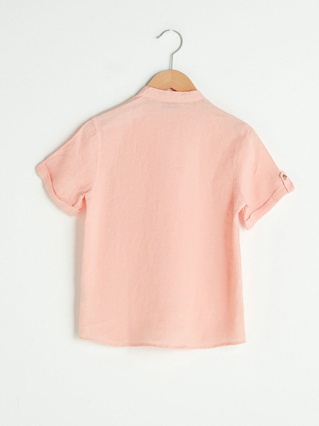 Grandad Collar Basic Short Sleeve Poplin Boy Shirt-2