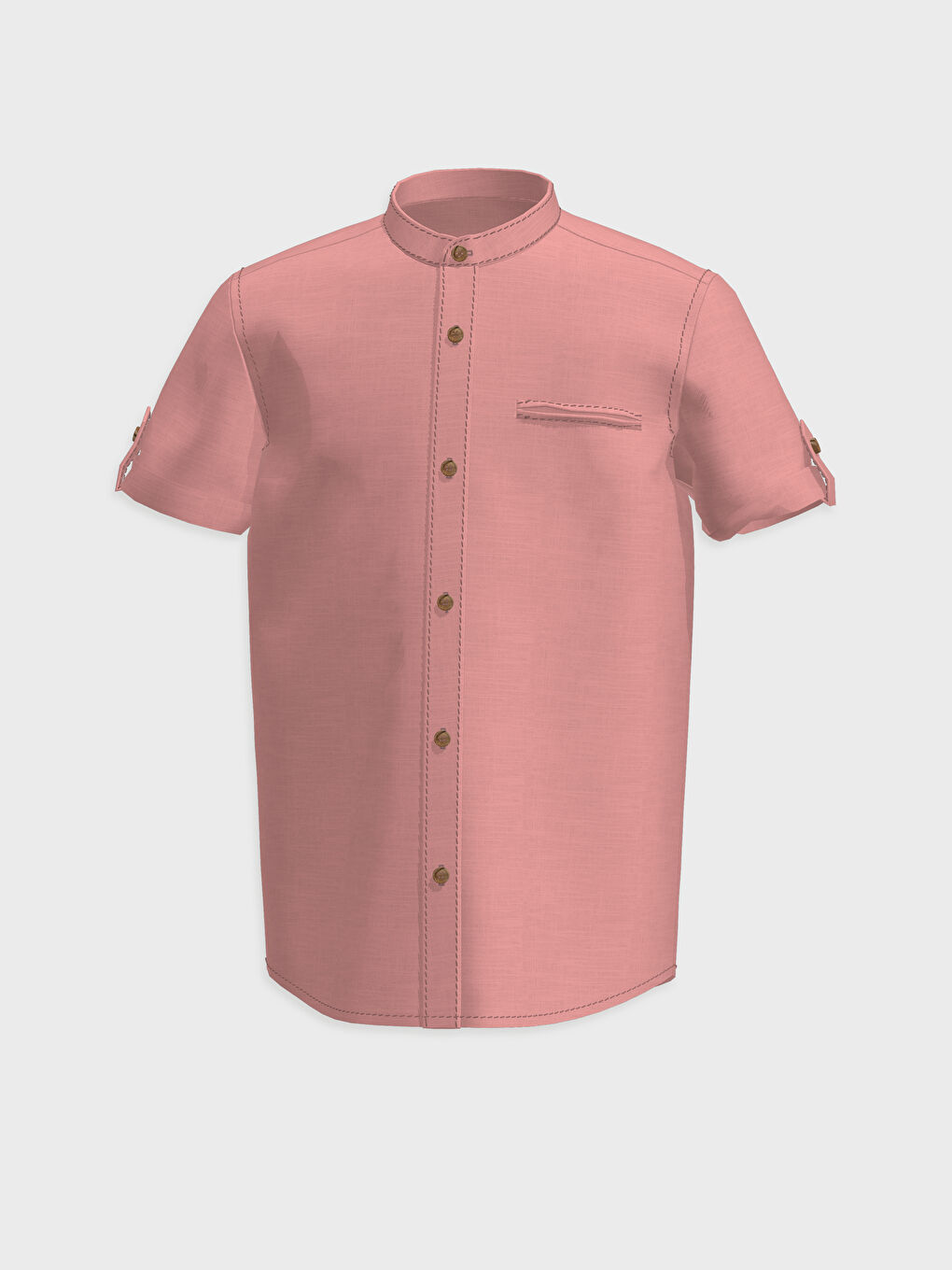 Grandad Collar Basic Short Sleeve Poplin Boy Shirt-1