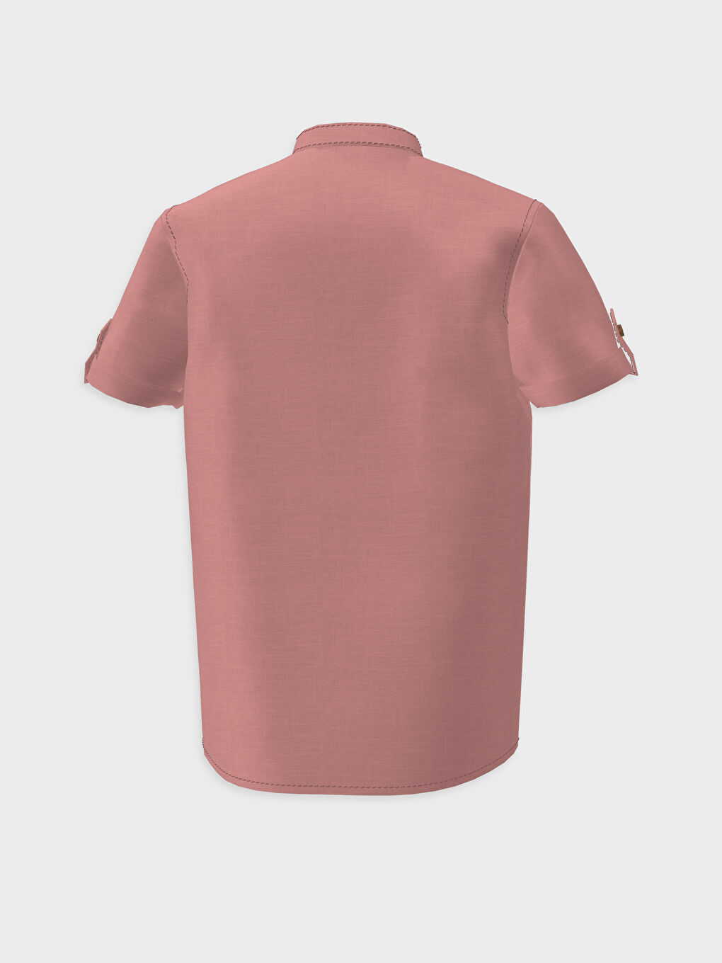 Grandad Collar Basic Short Sleeve Poplin Boy Shirt-3