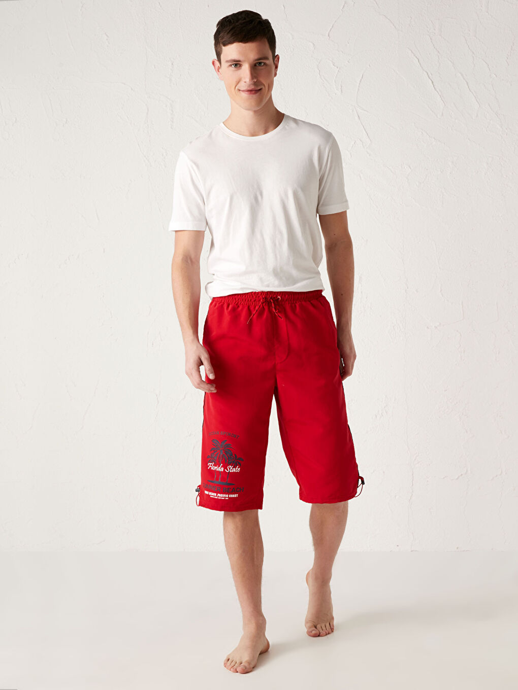 Below Knee Printed Men's Swim Shorts-4