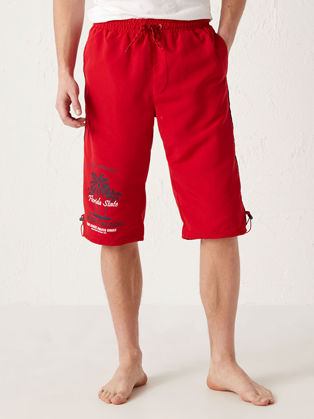 Below Knee Printed Men's Swim Shorts-5